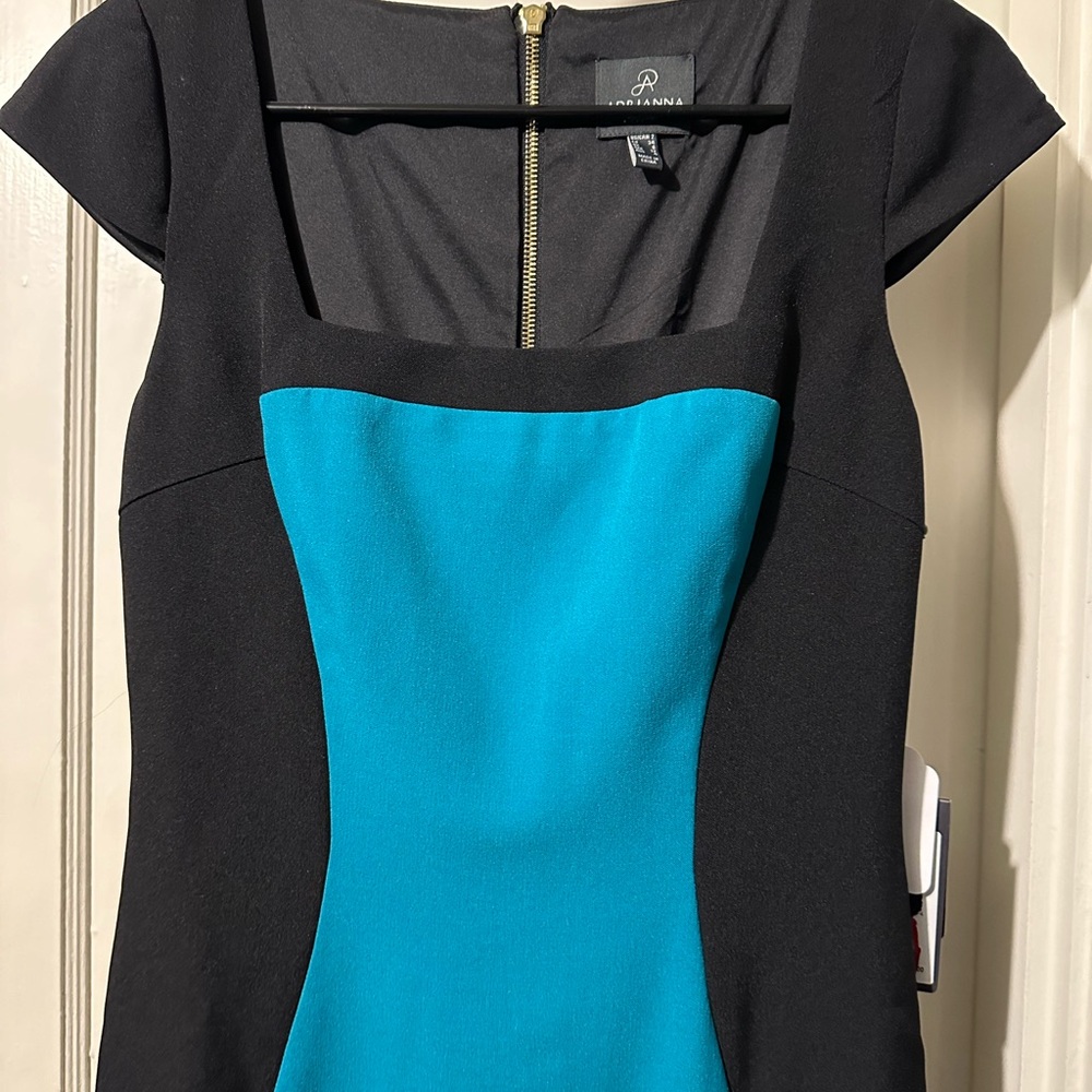 ADRIANNA PAPELL Teal and Black Midi Dress NWT - Picture 3 of 8